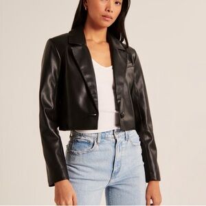 Abercrombie & Fitch Black Cropped Vegan Leather Blazer